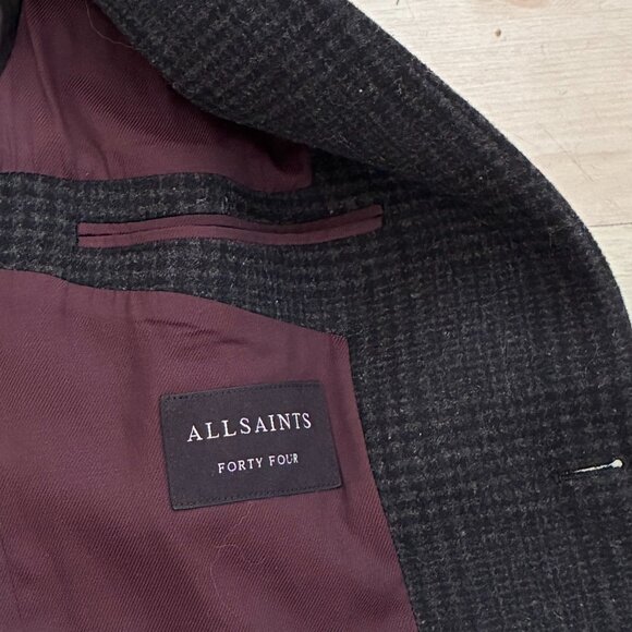 All Saints Black and Charcoal Wool Plaid Luxury Coat Size XXL - Picture 7 of 8